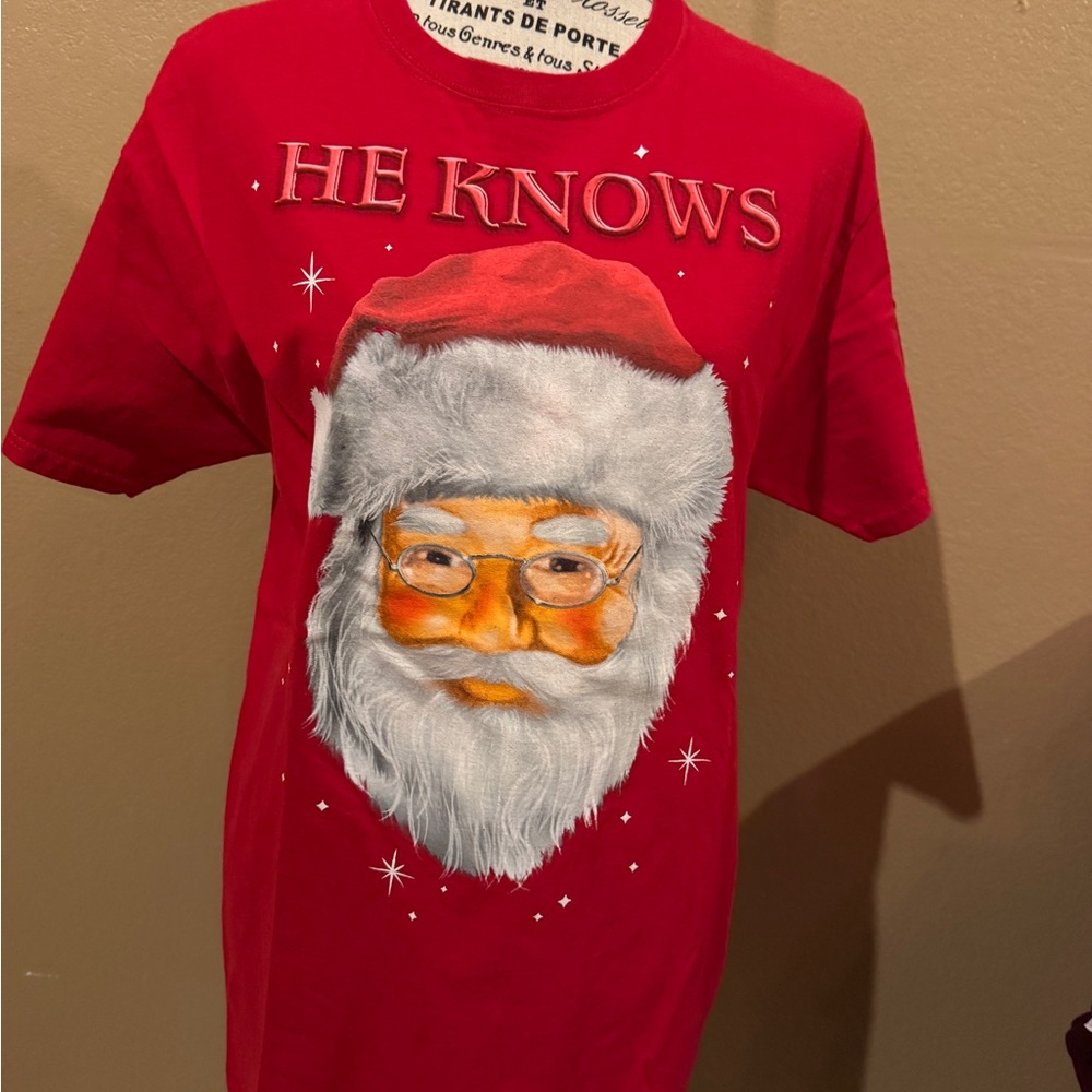 Red and White Short Sleeve Santa Tee